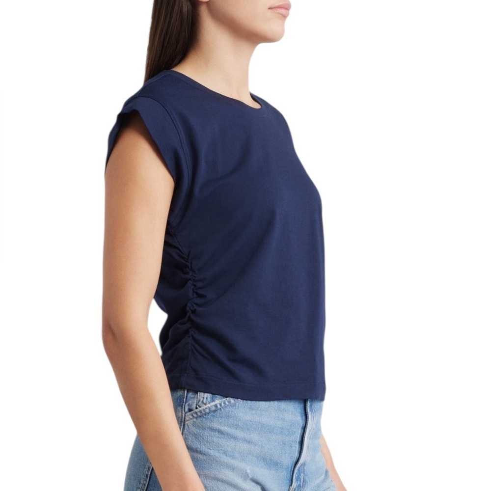 Madewell Sutro Side Cinch Muscle Tank Tee Shirt NWT S Midnight Navy - Picture 2 of 11